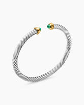 Cable Teen Bracelet in Sterling Silver with 14K Yellow Gold and Emeralds, 4mm